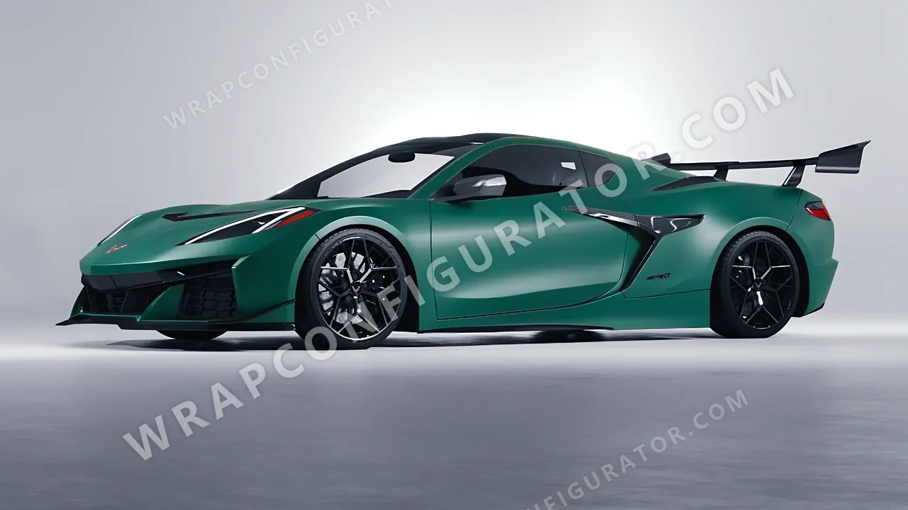 Grey Chevrolet Corvette ZR1 2025 wrapped in KPMF Matt Iced Green Titanium K75507