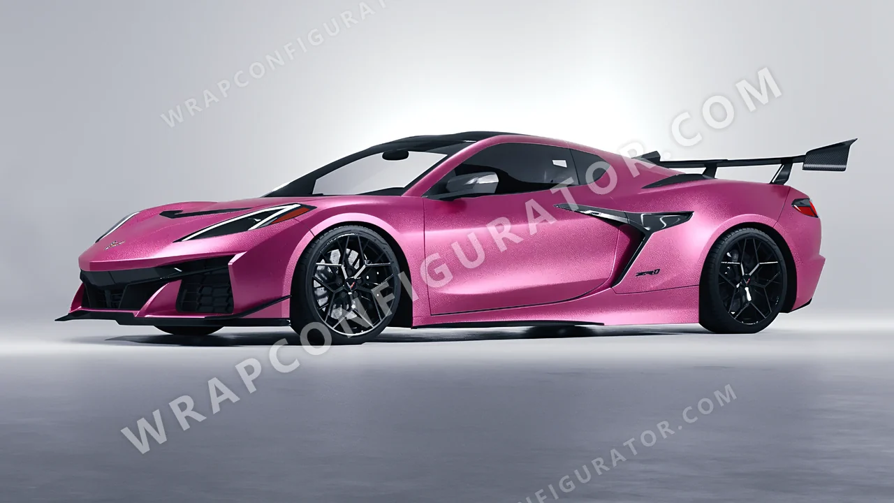 Grey Chevrolet Corvette ZR1 2025 wrapped in KPMF Matt Iced Pink Titanium K75504