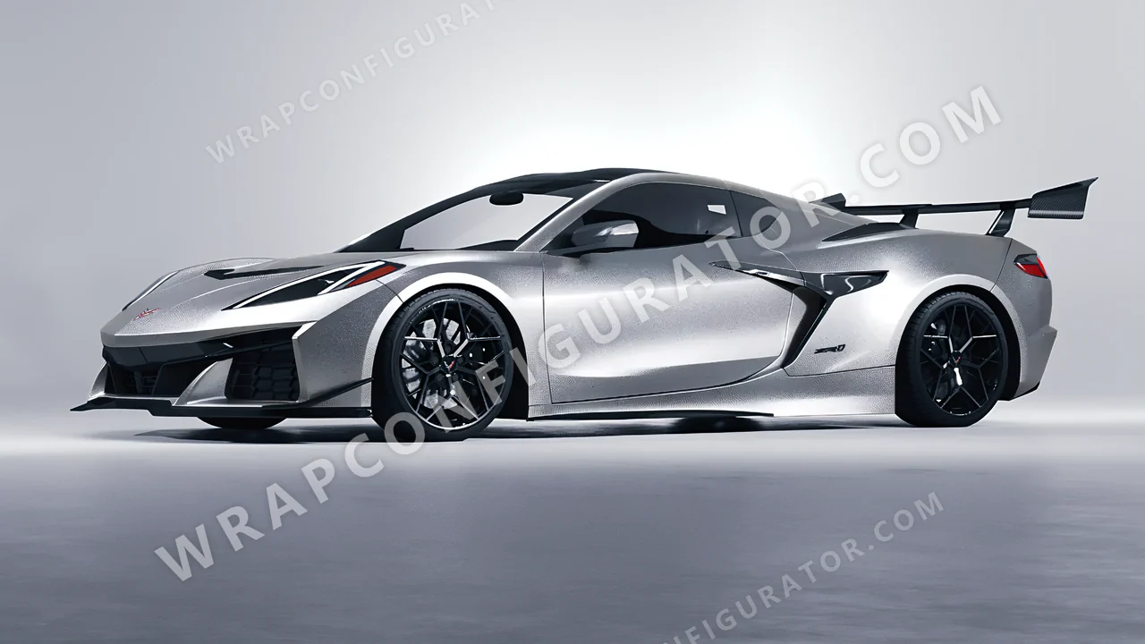 Grey Chevrolet Corvette ZR1 2025 wrapped in KPMF Matt Iced Silver Titanium K75501