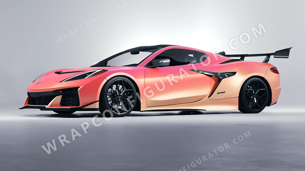 Orange Chevrolet Corvette ZR1 2025 wrapped in 3M Electric Coral SP213