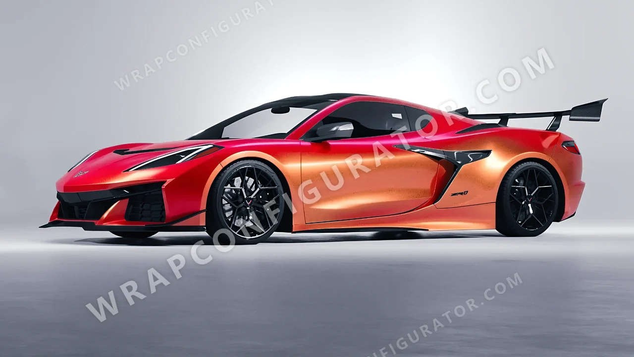 Orange Chevrolet Corvette ZR1 2025 wrapped in ORACAL Gloss Sunset Shift 970RA-100G