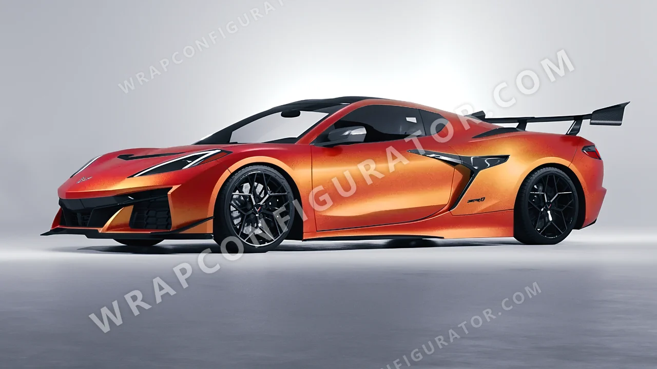 Orange Chevrolet Corvette ZR1 2025 wrapped in ORACAL Matt Sunset Shift 970RA-100M