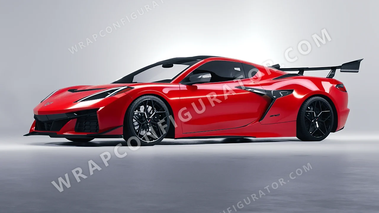 Red Chevrolet Corvette ZR1 2025 wrapped in 3M Hot Rod Red HG13
