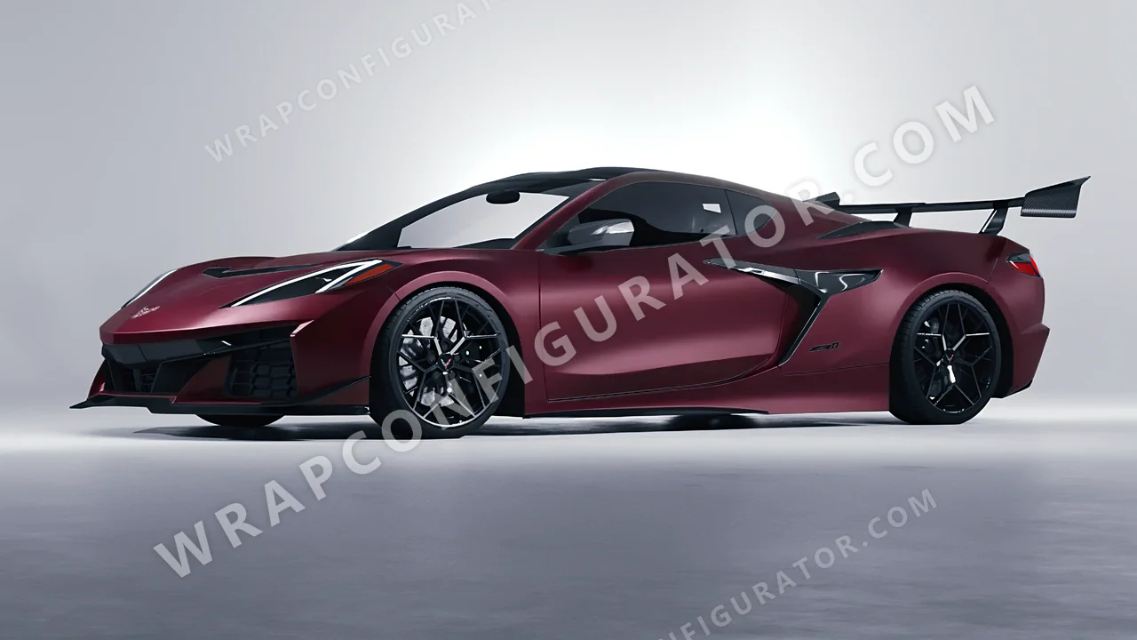 Red Chevrolet Corvette ZR1 2025 wrapped in KPMF Frozen Ruby Matt K75573