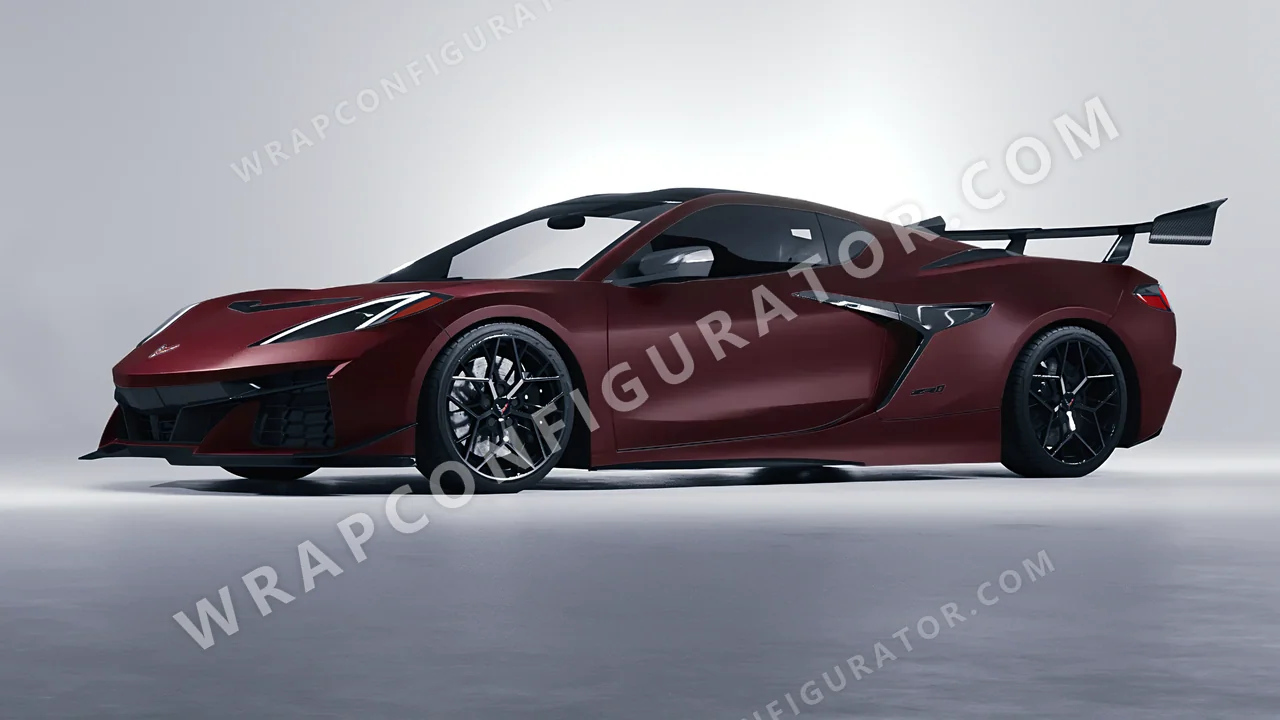 Red Chevrolet Corvette ZR1 2025 wrapped in KPMF Matt Widowed Red K75508