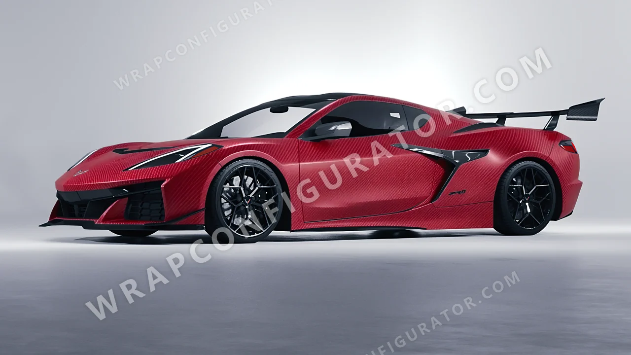 Red Chevrolet Corvette ZR1 2025 wrapped in ORACAL Geranium Red Carbon 975-305CA
