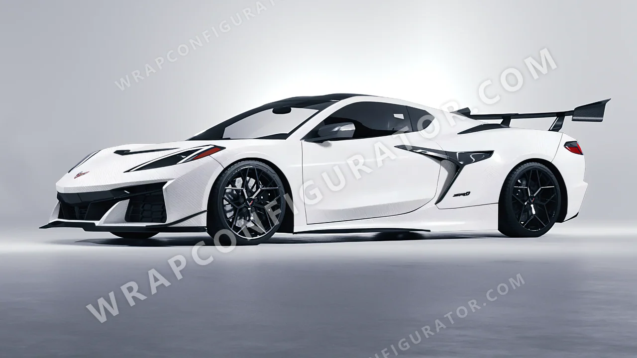 White Chevrolet Corvette ZR1 2025 wrapped in 3M Carbon Fiber White CFS10