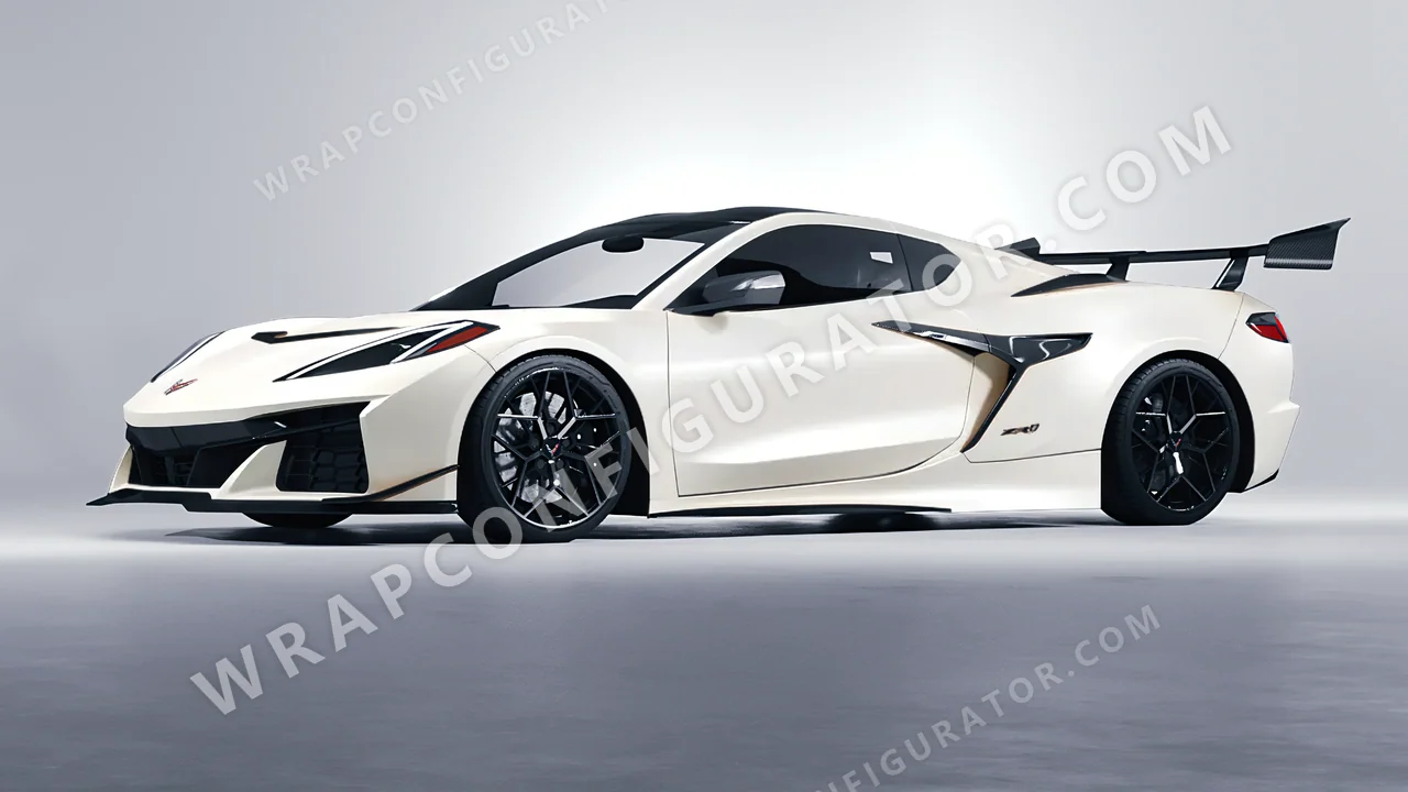 White Chevrolet Corvette ZR1 2025 wrapped in 3M Satin Pearl White SP10