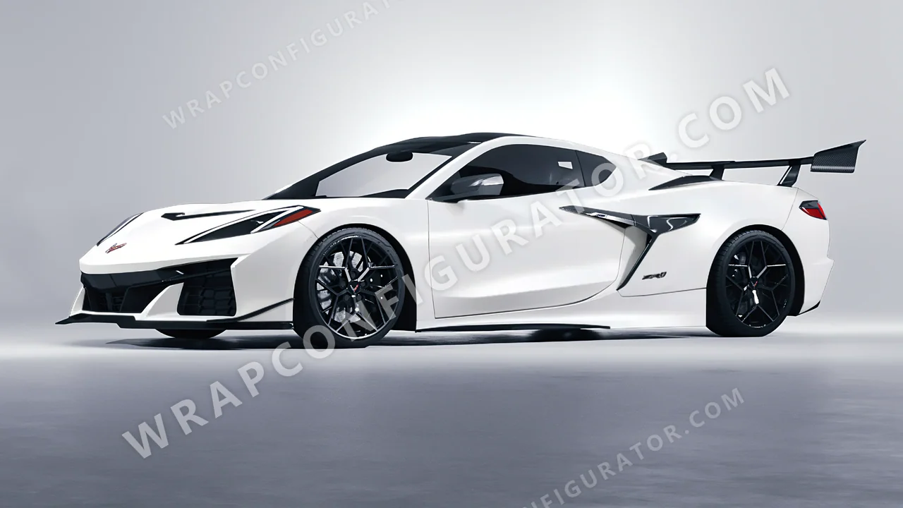 White Chevrolet Corvette ZR1 2025 wrapped in 3M Satin White S10