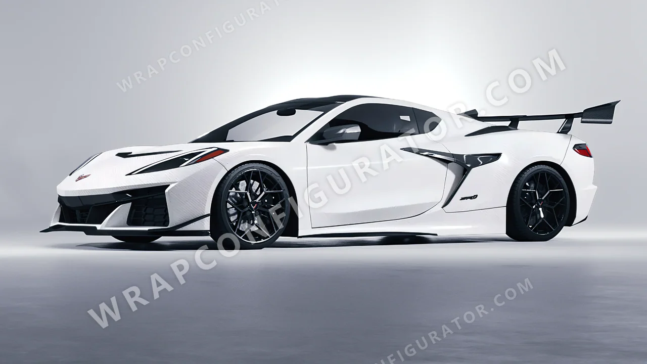 White Chevrolet Corvette ZR1 2025 wrapped in Avery Dennison Carbon Fiber White SW900-115-X