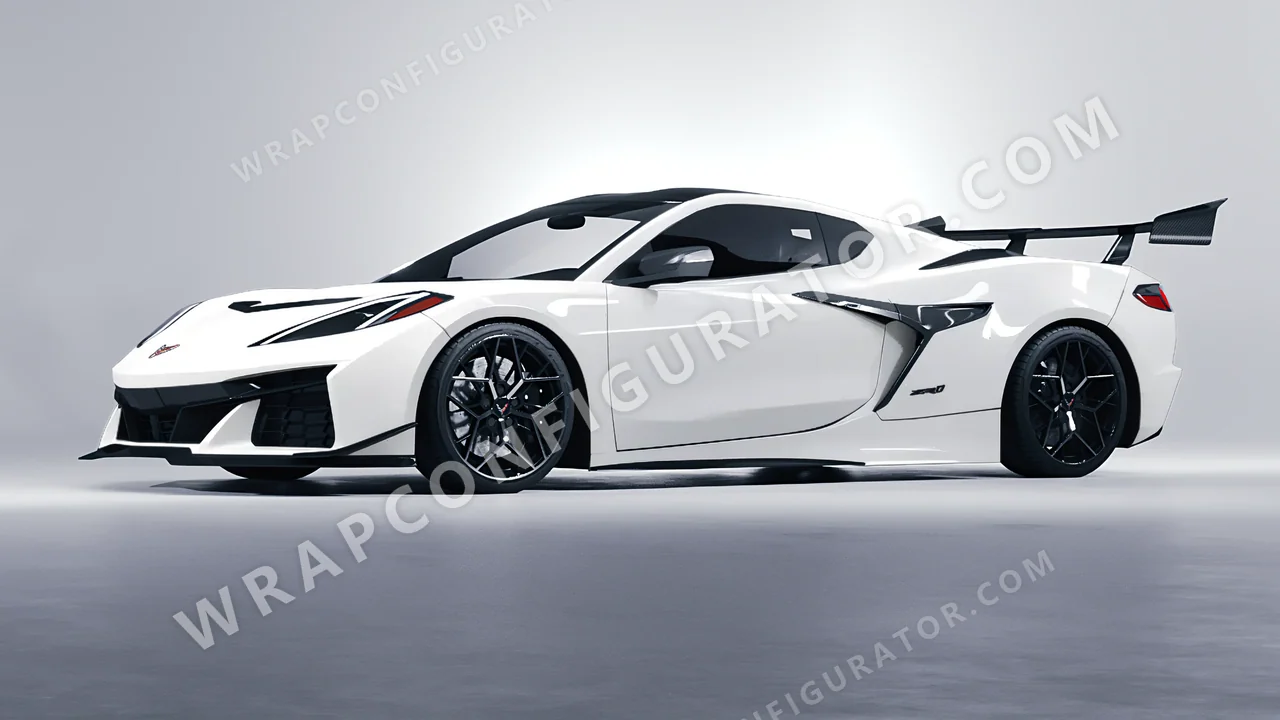 White Chevrolet Corvette ZR1 2025 wrapped in KPMF Chalk White K75411