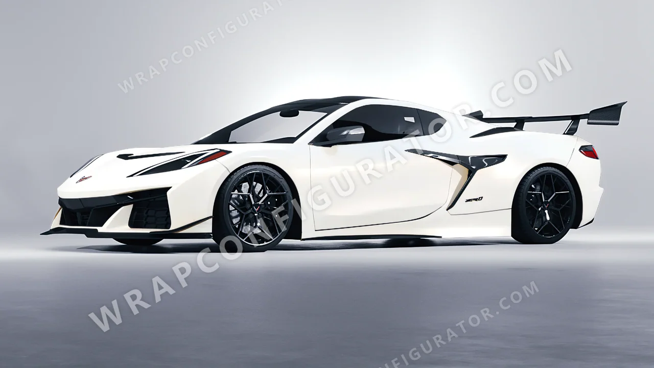 White Chevrolet Corvette ZR1 2025 wrapped in KPMF Matt Gold White Starlight K75572