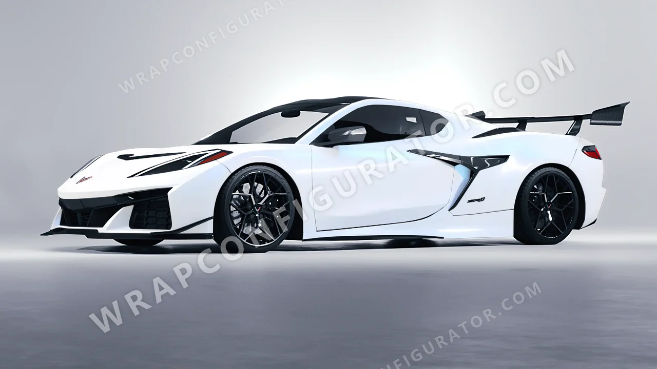 White Chevrolet Corvette ZR1 2025 wrapped in KPMF Pacific Blue White Starlight K75476