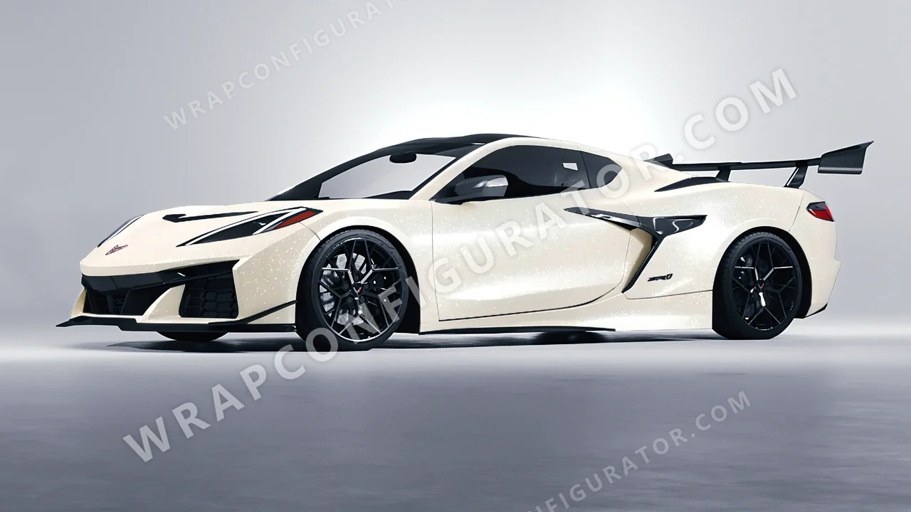 White Chevrolet Corvette ZR1 2025 wrapped in ORACAL Nacre 970RA-946G