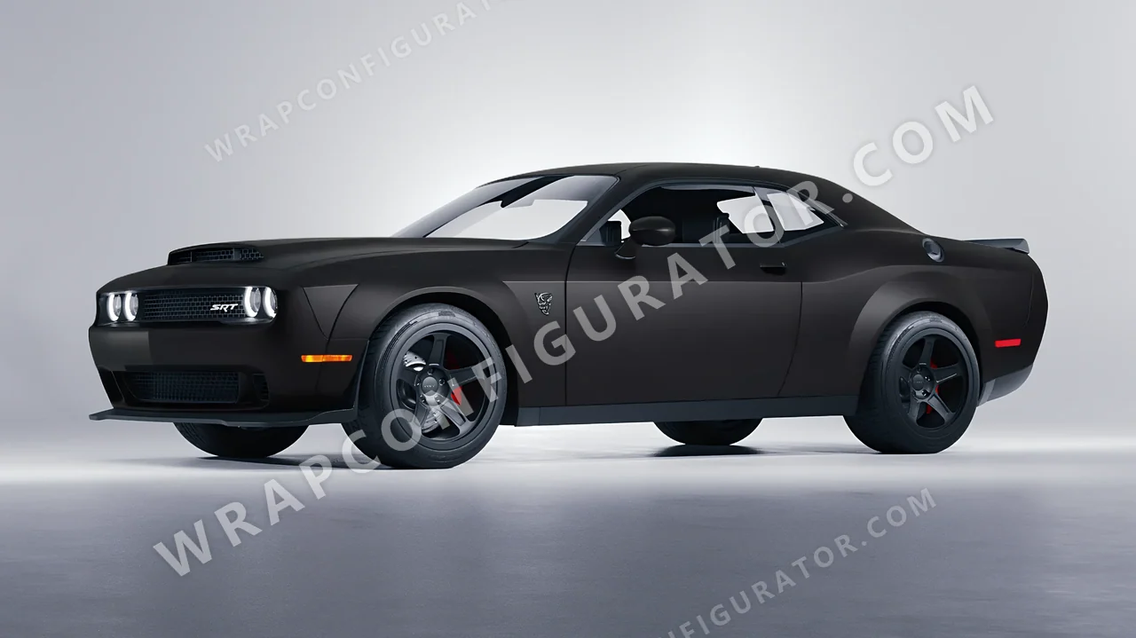 Black Dodge Challenger SRT 2023 wrapped in 3M Dead Matte Black DM12