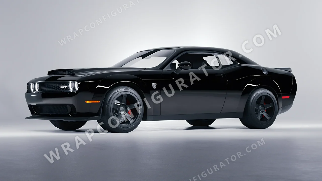 Black Dodge Challenger SRT 2023 wrapped in 3M Gloss Black G12