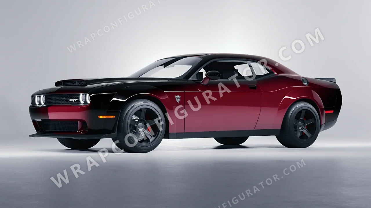 Black Dodge Challenger SRT 2023 wrapped in 3M Gloss Black Rose GP99