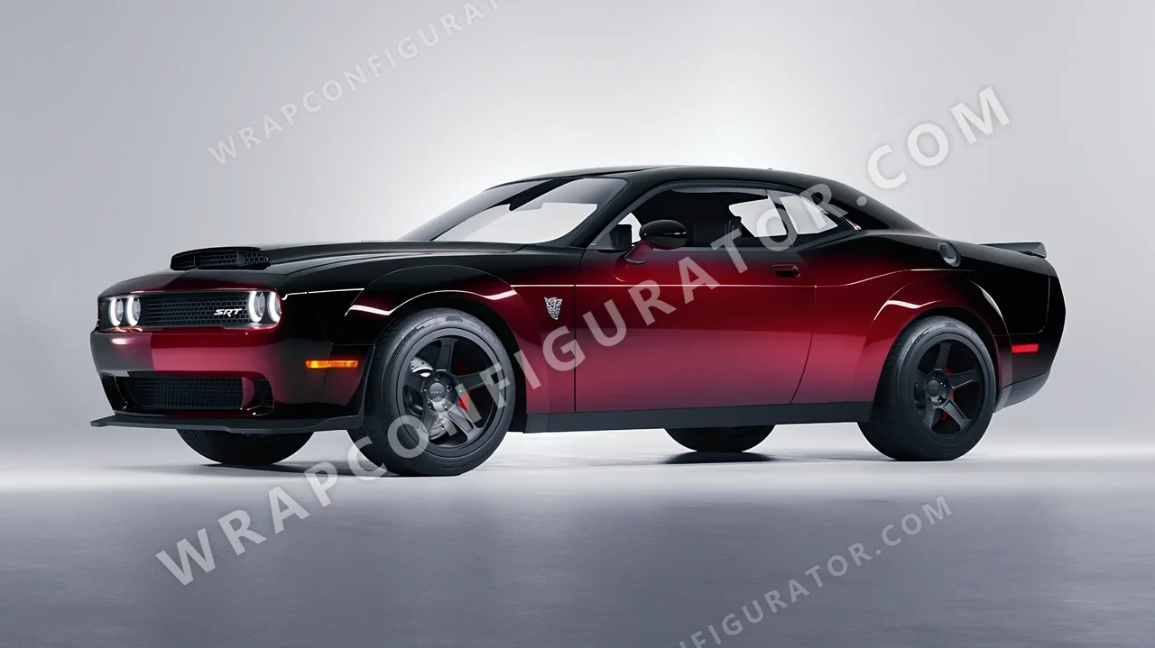 Black Dodge Challenger SRT 2023 wrapped in 3M Gloss Ember Black GP282