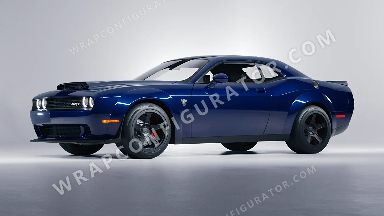 Black Dodge Challenger SRT 2023 wrapped in 3M Gloss Midnight Blue GP272