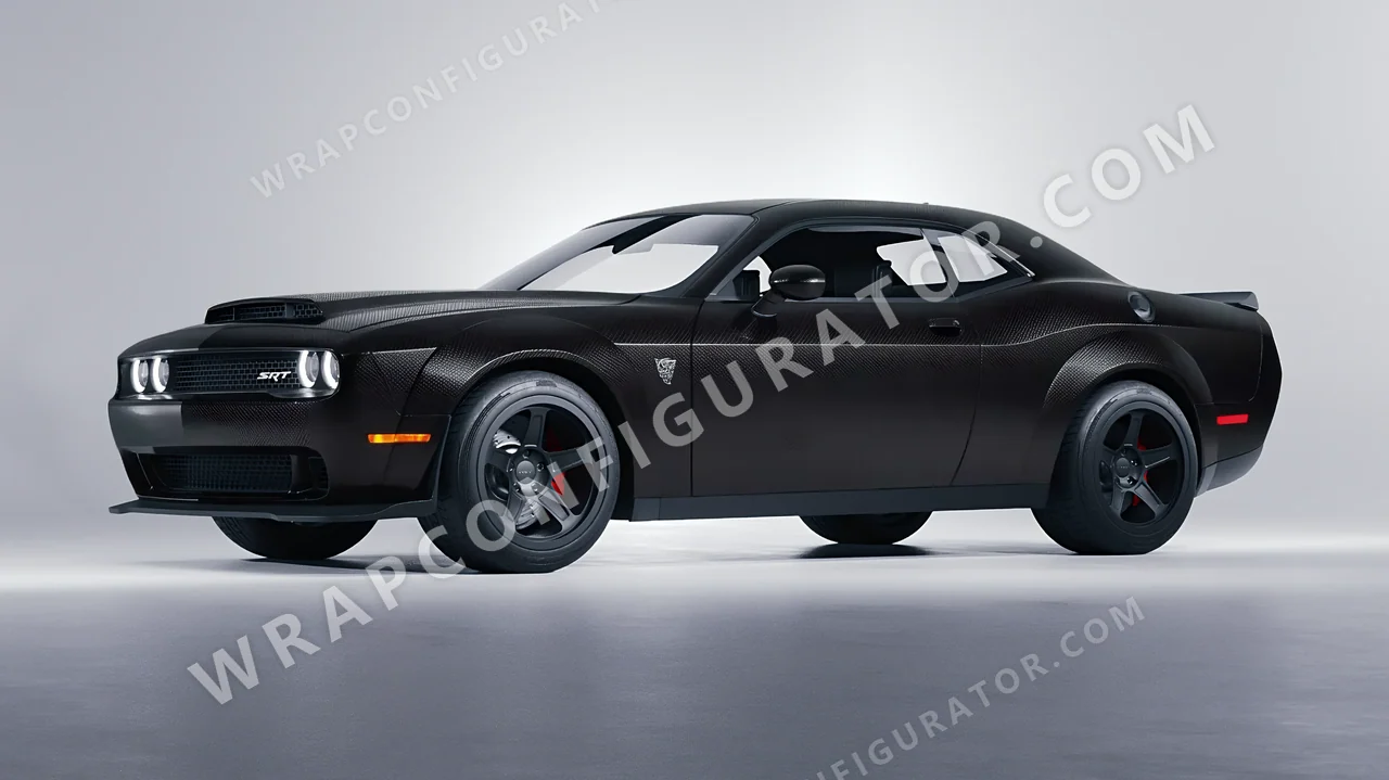 Black Dodge Challenger SRT 2023 wrapped in 3M Matrix Black MX12