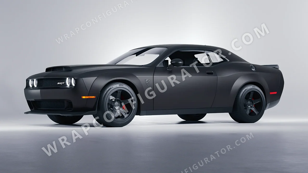 Black Dodge Challenger SRT 2023 wrapped in 3M Matte Black Metallic M212