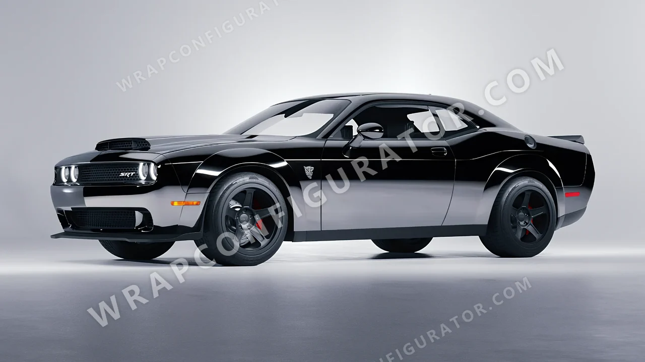 Black Dodge Challenger SRT 2023 wrapped in Avery Dennison Black SF100-196-S