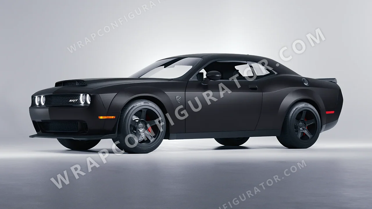 Black Dodge Challenger SRT 2023 wrapped in Avery Dennison Black SW900-180-O
