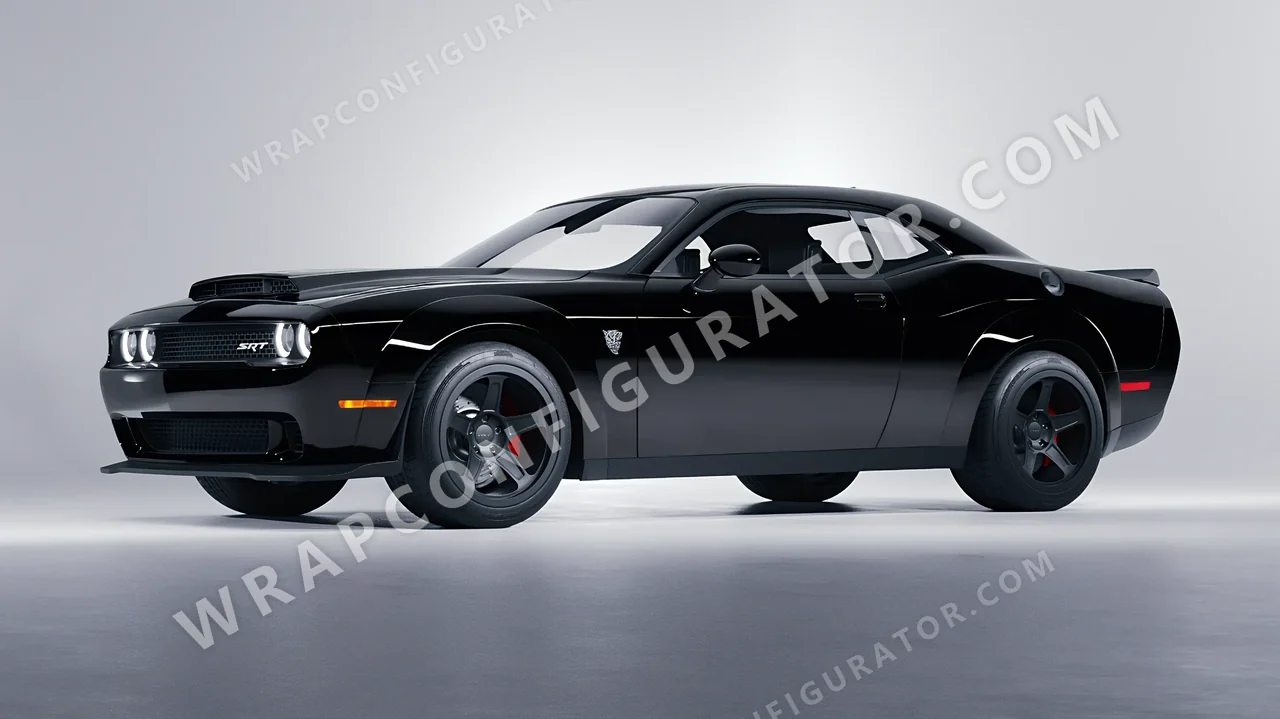 Black Dodge Challenger SRT 2023 wrapped in Avery Dennison Black SW900-190-O
