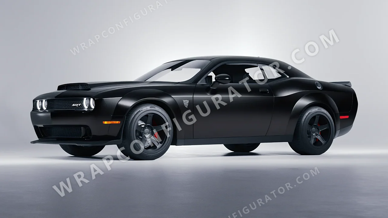 Black Dodge Challenger SRT 2023 wrapped in Avery Dennison Black SW900-197-O