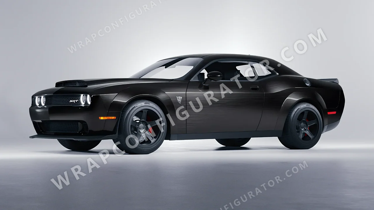 Black Dodge Challenger SRT 2023 wrapped in Avery Dennison Brushed Black SW900-193-X