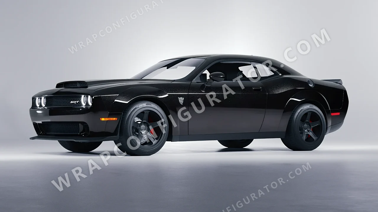 Black Dodge Challenger SRT 2023 wrapped in Avery Dennison Mystery Black SW900-184-M