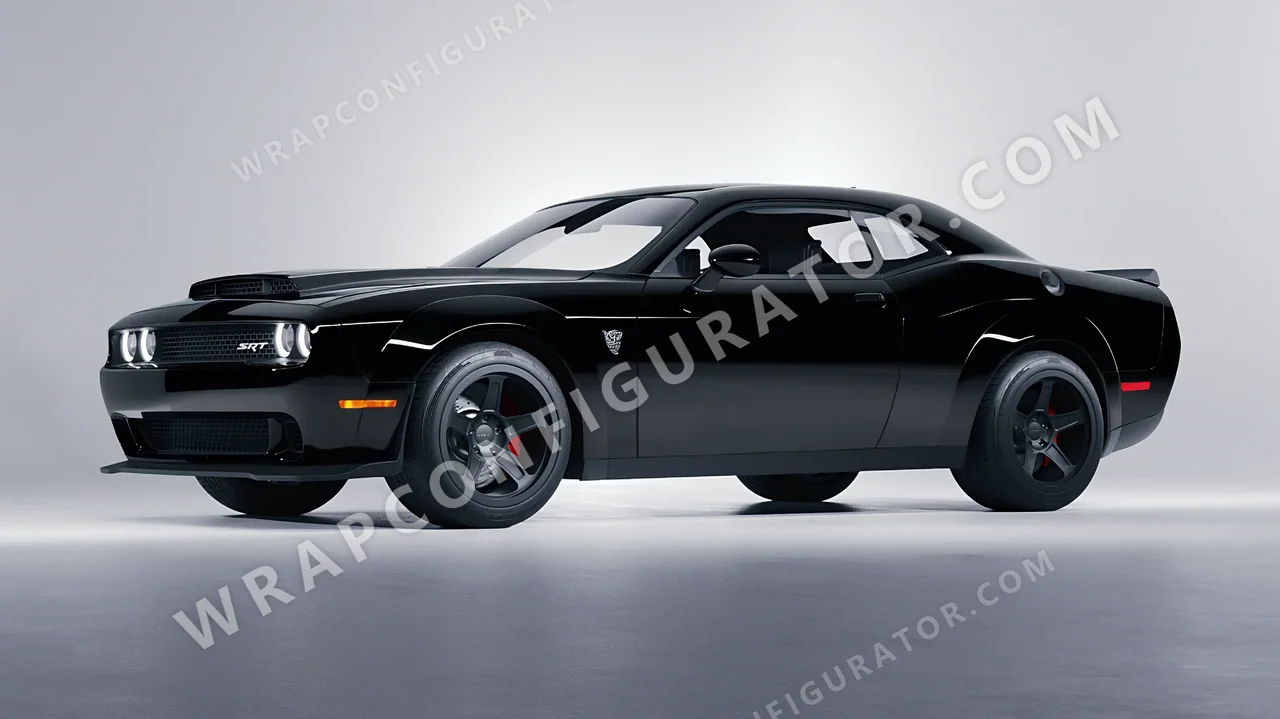 Black Dodge Challenger SRT 2023 wrapped in Avery Dennison Obsidian Black SW900-191-O