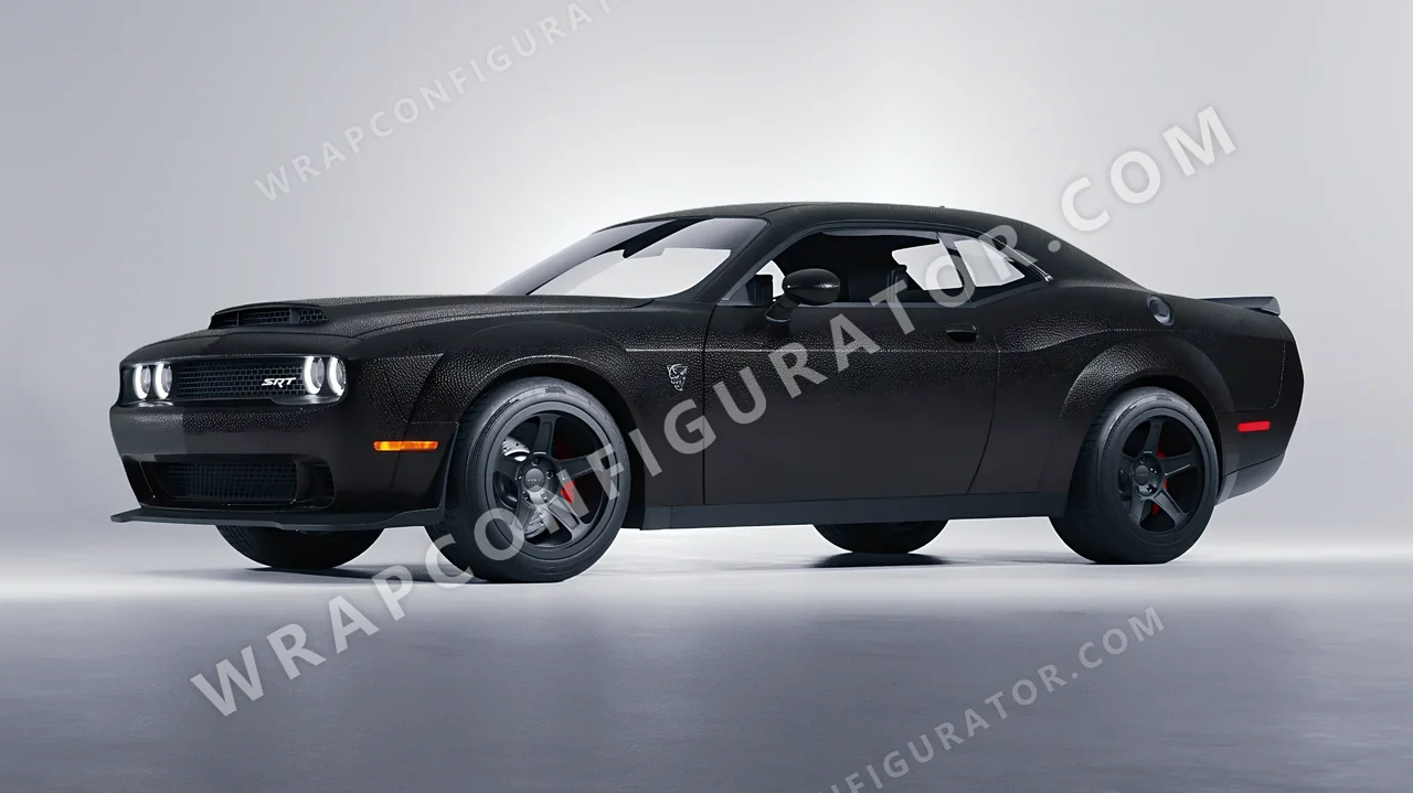 Black Dodge Challenger SRT 2023 wrapped in Avery Dennison Rugged Onyx Black SW900-182-X