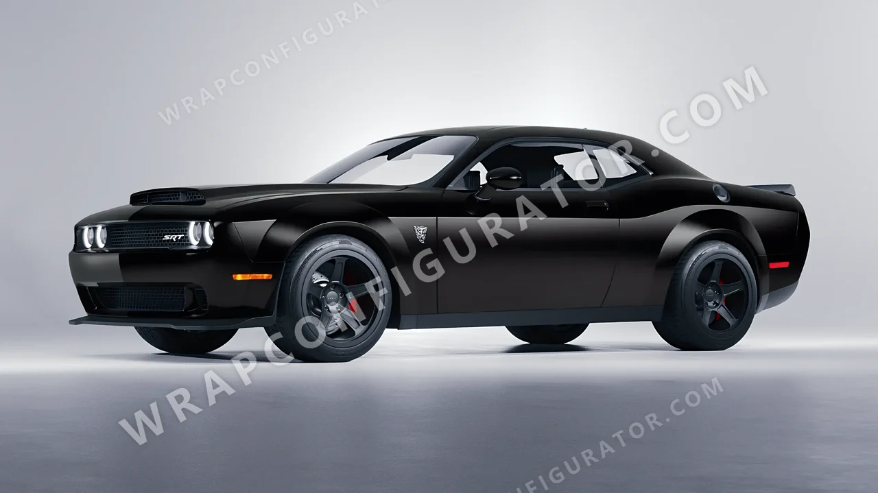 Black Dodge Challenger SRT 2023 wrapped in Inozetek Dynamic PPF Blackout DPPF819
