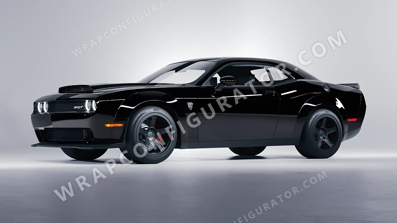 Black Dodge Challenger SRT 2023 wrapped in Inozetek Dynamic PPF Midnight Black DPPF909