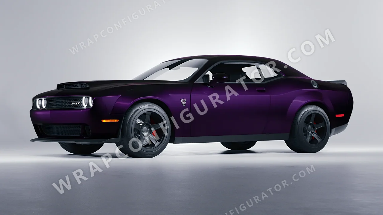 Black Dodge Challenger SRT 2023 wrapped in KPMF Frozen Midnight Purple K75570