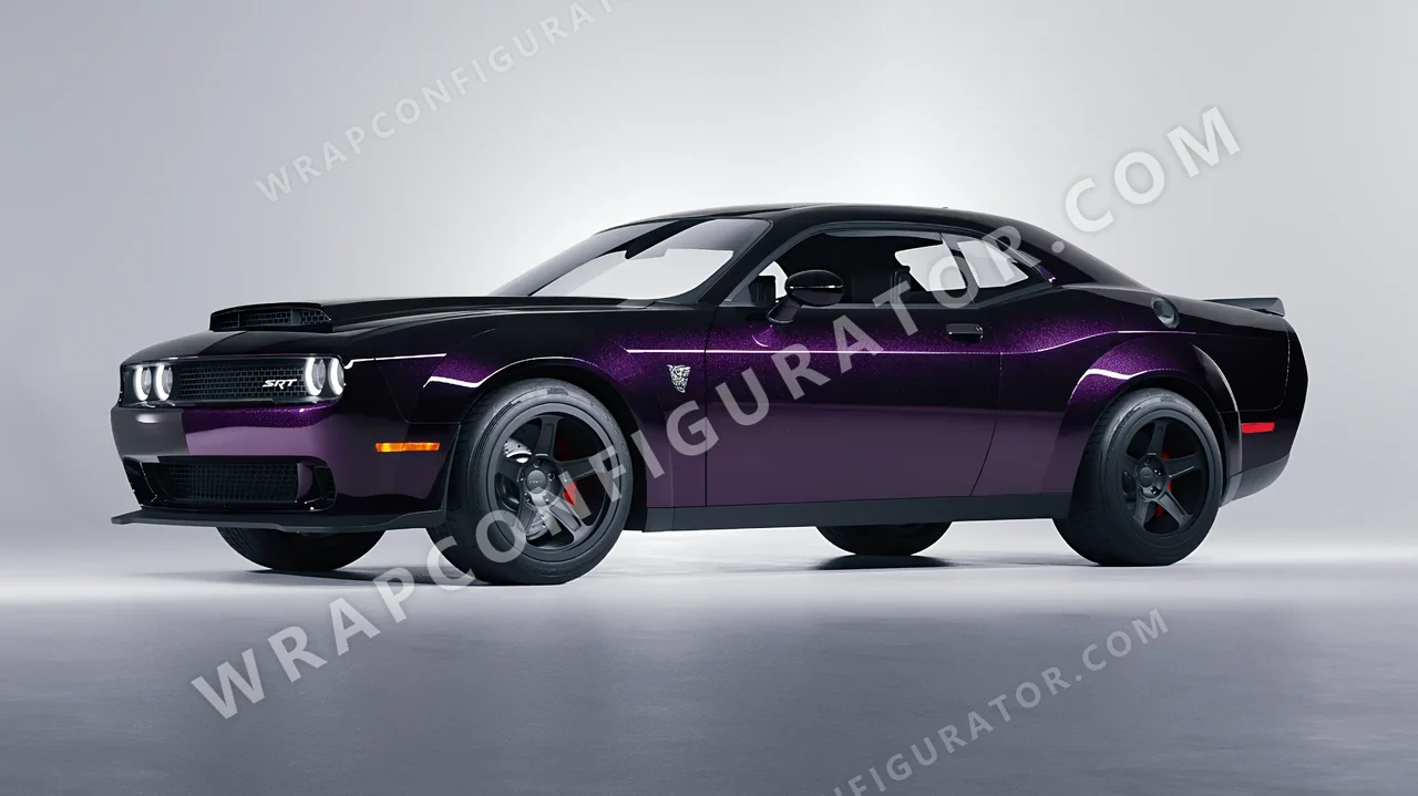 Black Dodge Challenger SRT 2023 wrapped in KPMF Hypnotic Black Violet K75459