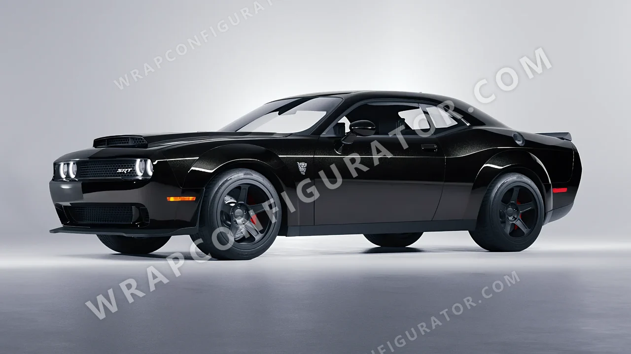 Black Dodge Challenger SRT 2023 wrapped in KPMF Magnetic Black K75440