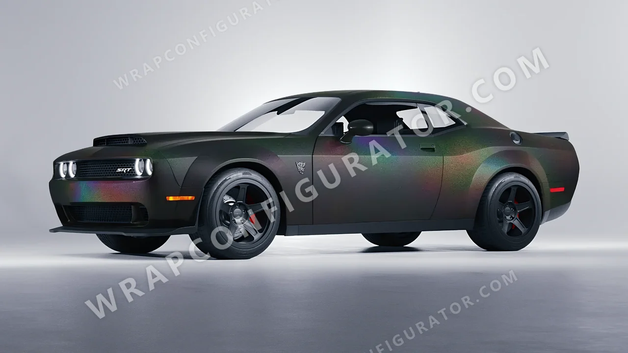 Black Dodge Challenger SRT 2023 wrapped in KPMF Matt Morpheus Black Starlight K75571