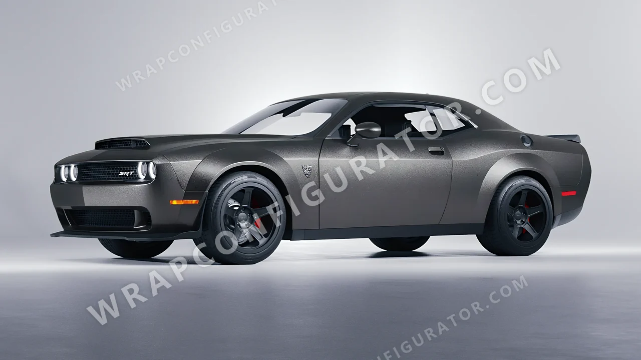 Black Dodge Challenger SRT 2023 wrapped in ORACAL Graphite 970RA-932M