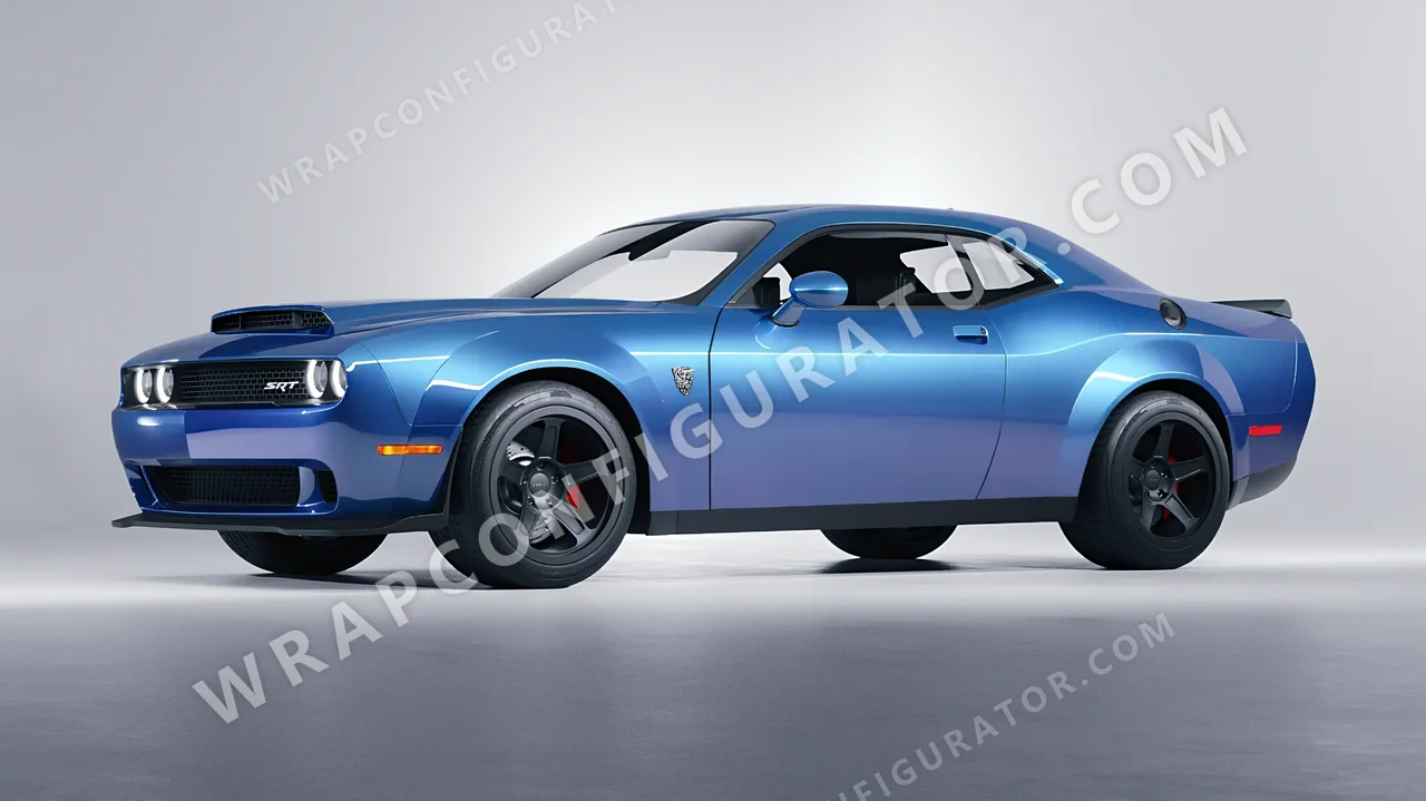 Black Dodge Challenger SRT 2023 wrapped in ORACAL Jetstream Blue 970RA-963G