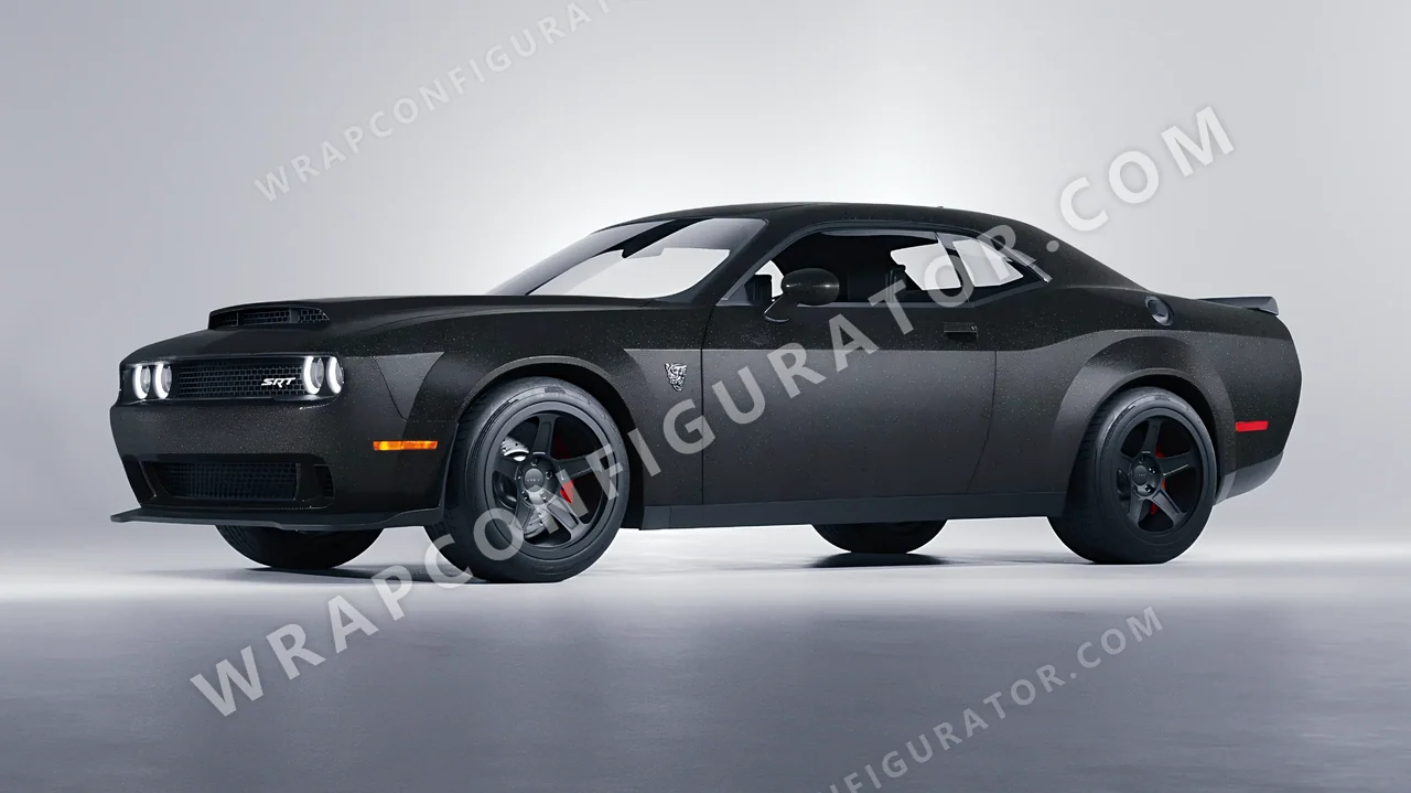 Black Dodge Challenger SRT 2023 wrapped in ORACAL Matt Black Galactic Gold 970RA-905M