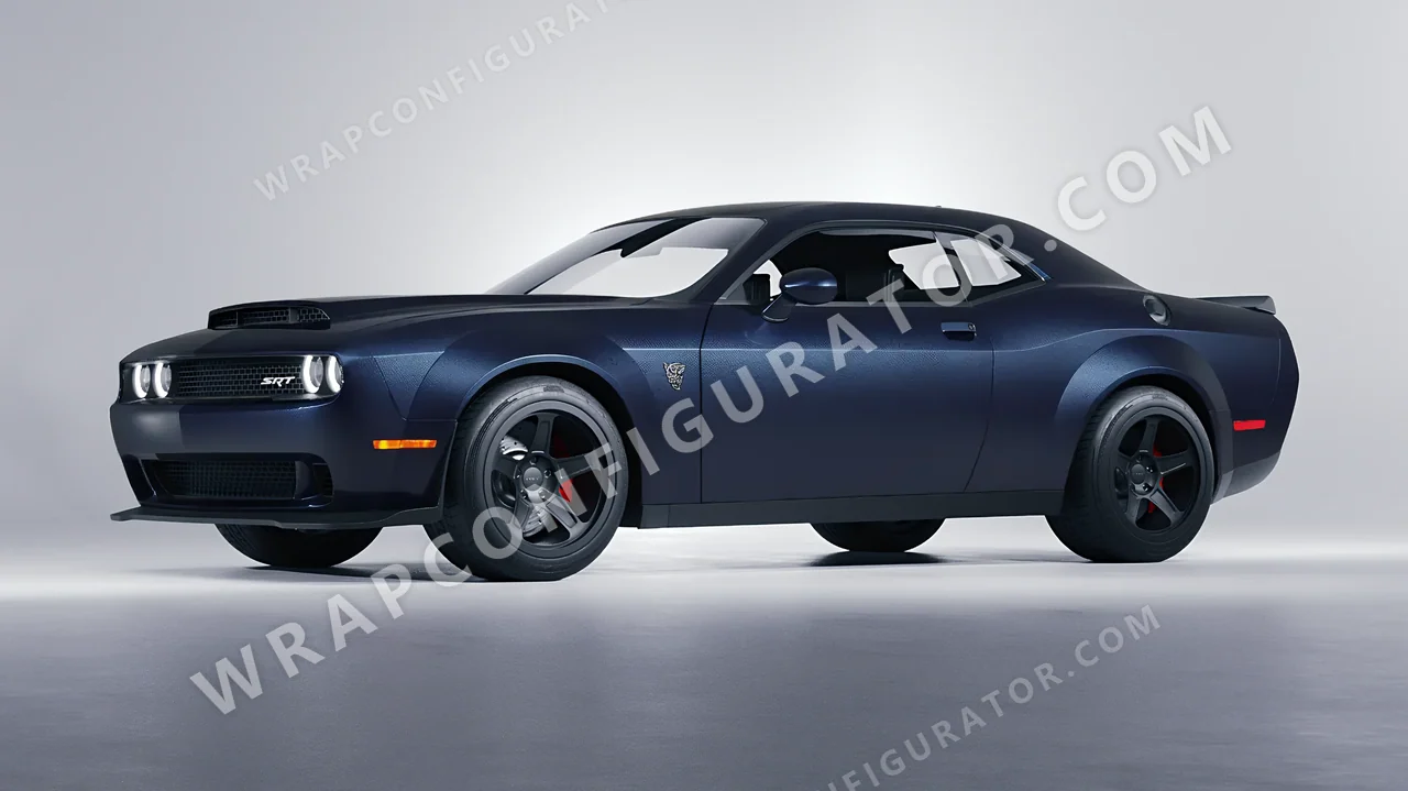 Black Dodge Challenger SRT 2023 wrapped in ORACAL Moonlight 970RA-190M