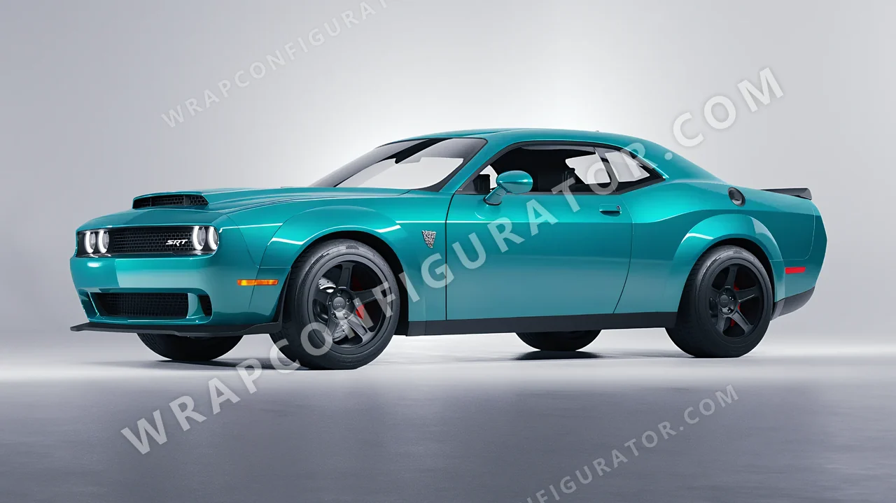 Blue Dodge Challenger SRT 2023 wrapped in 3M Gloss Atomic Teal G356