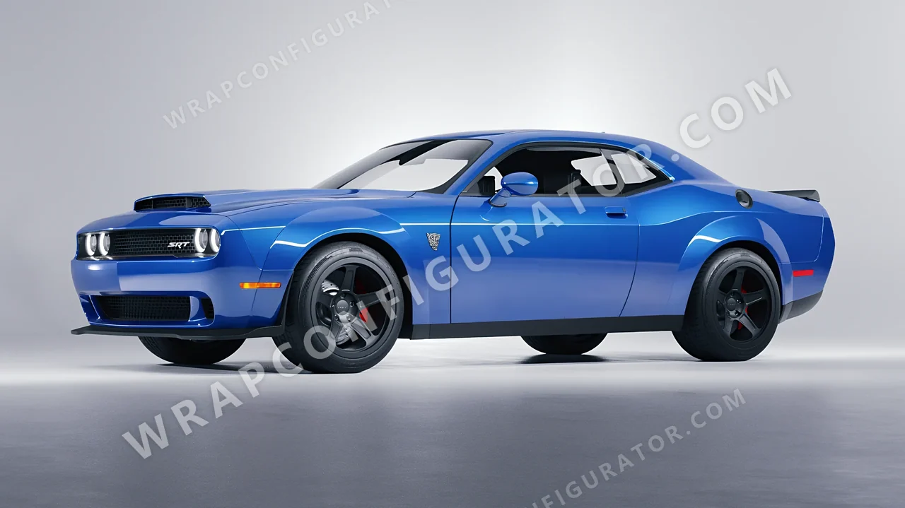 Blue Dodge Challenger SRT 2023 wrapped in 3M Gloss Ice Blue G247