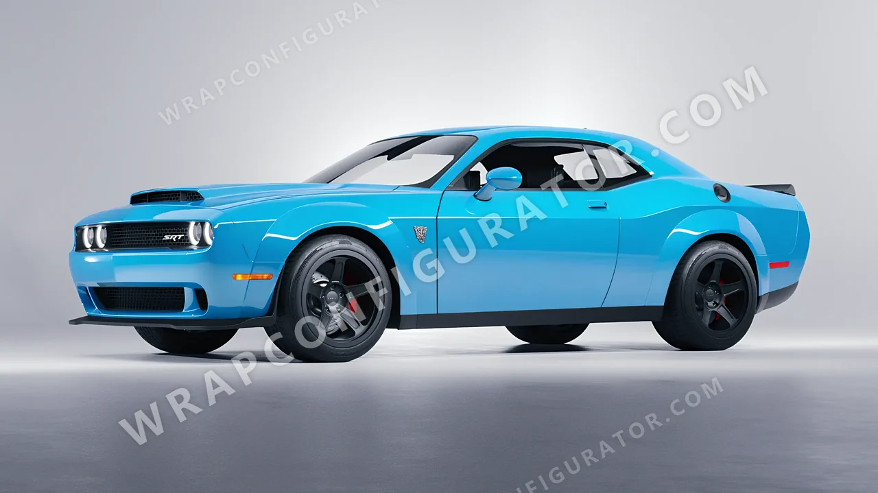 Blue Dodge Challenger SRT 2023 wrapped in 3M Gloss Sky Blue G77