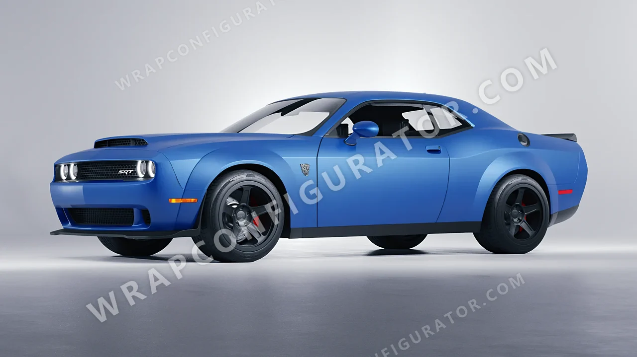 Blue Dodge Challenger SRT 2023 wrapped in 3M Matte Blue Metallic M227