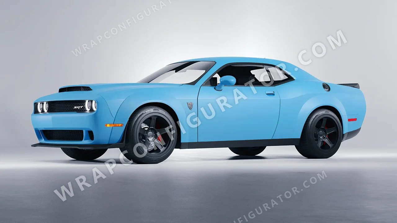Blue Dodge Challenger SRT 2023 wrapped in 3M Matte Riviera Blue M67