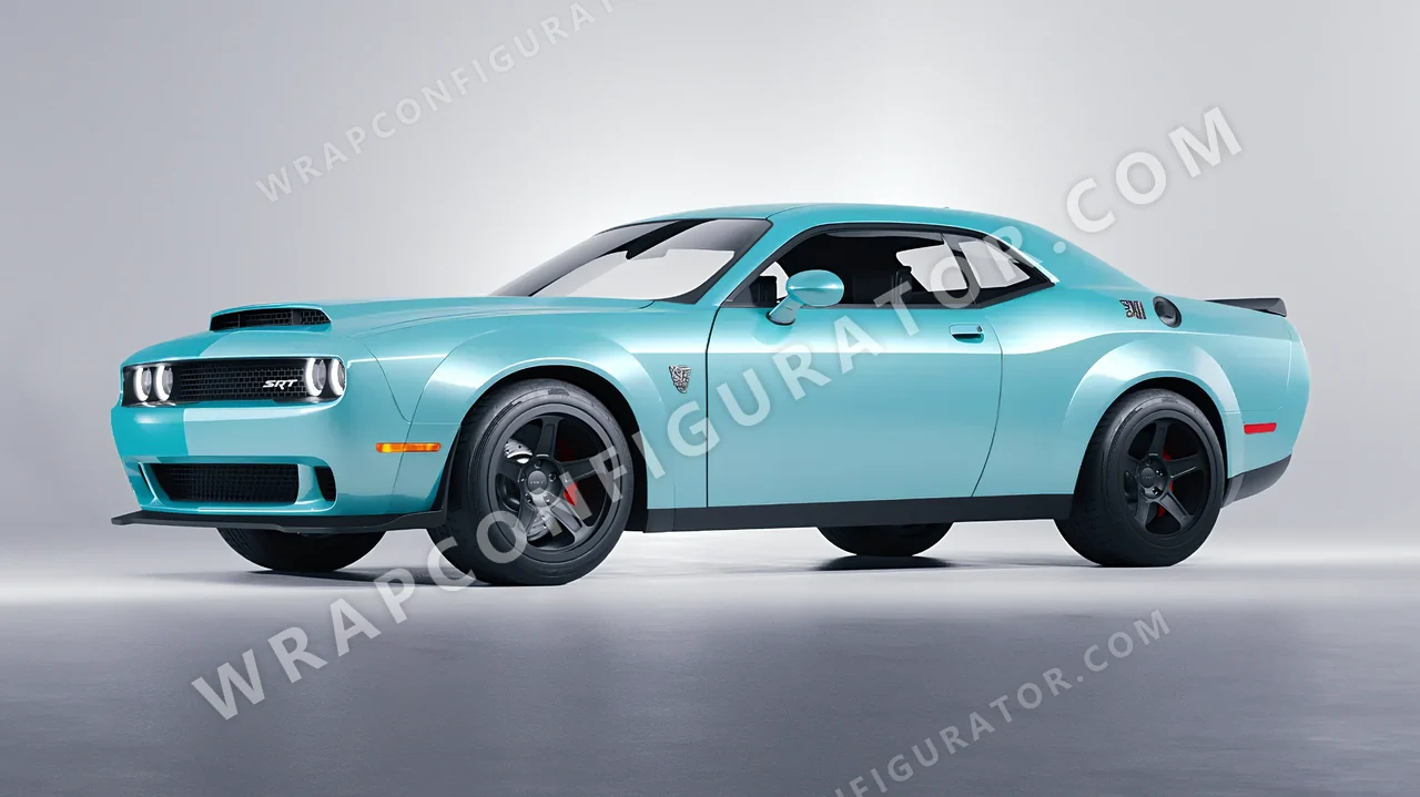 Blue Dodge Challenger SRT 2023 wrapped in 3M Satin Key West S57