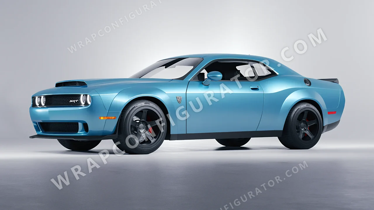 Blue Dodge Challenger SRT 2023 wrapped in 3M Satin Ocean Shimmer S327